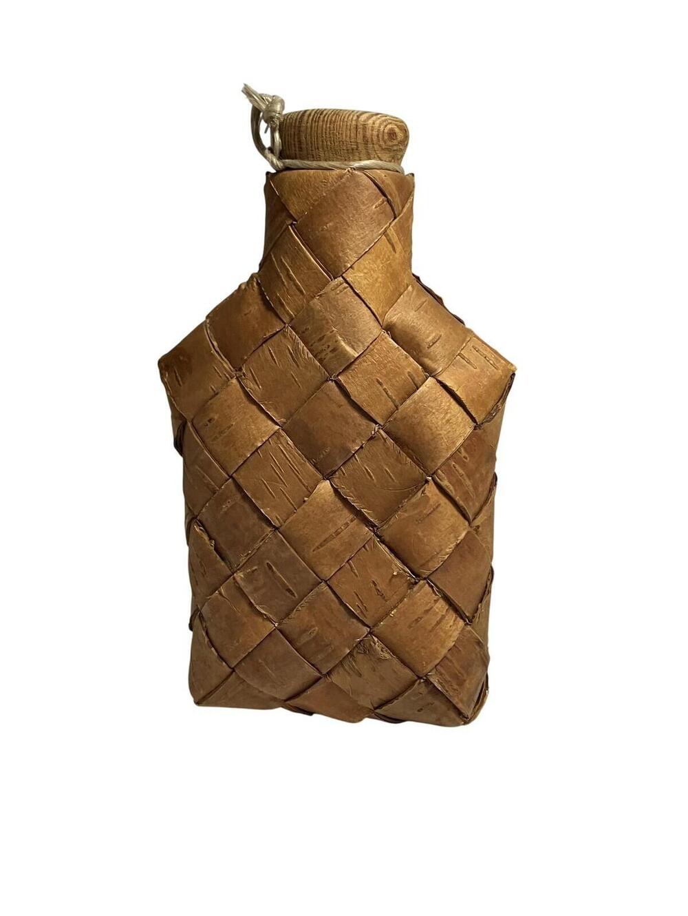 Unmarked Woven Wood Bottle Small Rustic With Lid Brown Home Decor Display